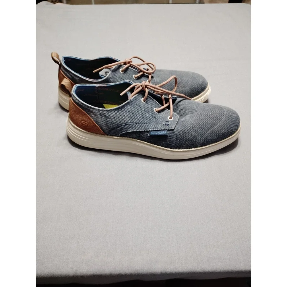Skechers Status 2.0 Pexton Casual Oxford Shoes Navy Denim‎ Gogomat Arch Men 11